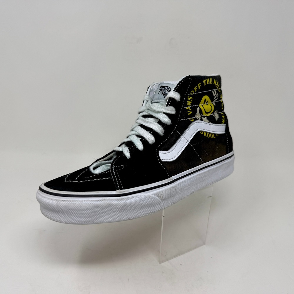 Vans Sk8-Hi Smiley Face Off The Wall Black High Top Sneakers Mens 7 Womens 8.5